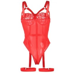 Teddy con giarrettiera, dettaglio fasce petto rosso L/XL