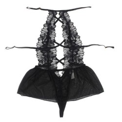 Teddy Collaret Halter Esquena Descoberta Encaix Negre L/Xl