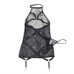 Przezroczysta Sukienka z Dekoltem typu Halter Czarna S/M