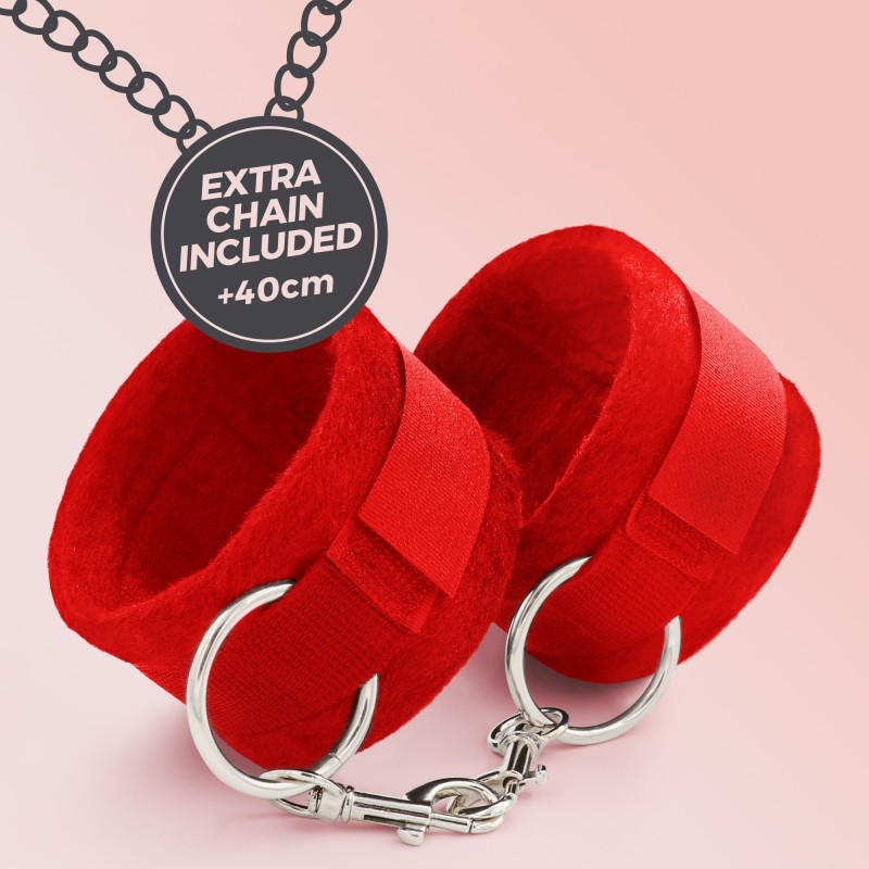 Algemas de Velcro Tough Love Com Corrente de 40Cm Extra Crushious Vermelhas
