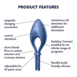 Zils Satisfyer Bullseye Vibrējošs Gredzens Ar Aplikāciju