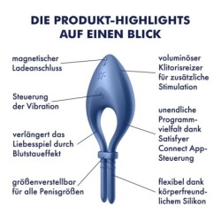 Zils Satisfyer Bullseye Vibrējošs Gredzens Ar Aplikāciju