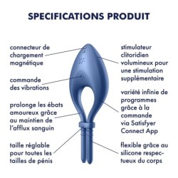 Zils Satisfyer Bullseye Vibrējošs Gredzens Ar Aplikāciju