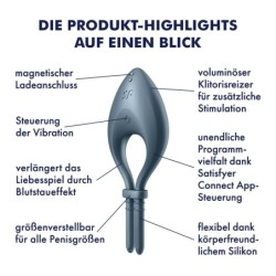 Vibrējošs riņķis Bullseye ar lietotni Satisfyer tumši zilā krāsā