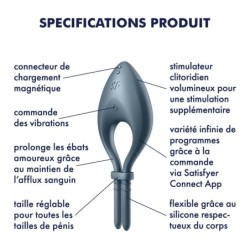 Vibrējošs riņķis Bullseye ar lietotni Satisfyer tumši zilā krāsā