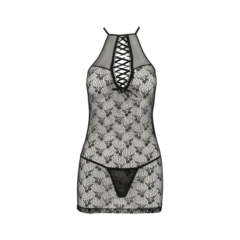 Nėriniuotas juodas Azalijos erotinės linijos aistros komplektas: liemenėlė ir stringai 40-42 L/XL