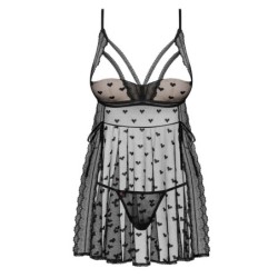 Babydoll in tangice Heartia Obsessive črna 40-42 L/XL