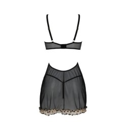 Babydoll Et String Marine Beige Devil Collection Passion 40-42 L/XL