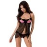 Babydoll et String Praline Noir Devil Collection Passion 40-42 L/XL