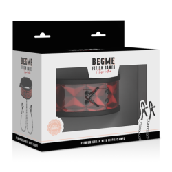 Red Edition Halsband mit Ketten und Nippelklemmen mit Neoprenfutter