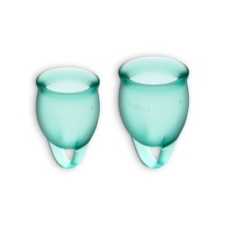 Dvejų menstruacinių taurelių rinkinys Feel Confident Satisfyer tamsiai žalios spalvos