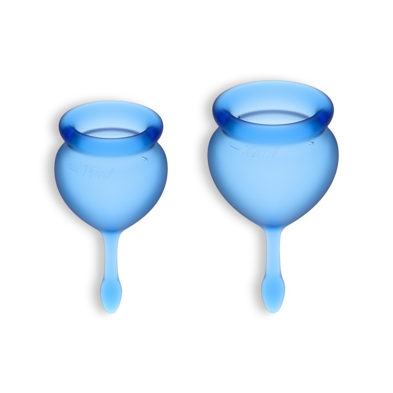 2 „Satisfyer Feel Good“ menstruacinių taurelių rinkinys, tamsiai mėlynos spalvos
