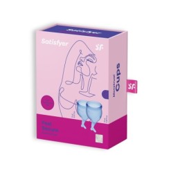 2 „Satisfyer Feel Secure“ menstruacinių taurelių rinkinys, tamsiai mėlynos spalvos