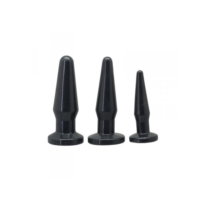 3 dalių analinių kaištelių rinkinys "Timeless Anal Plugs" juodos spalvos