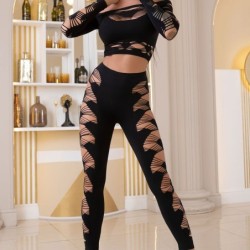 Top und Leggings Set Cr-4436 Schwarz 36-40 S/L