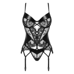 Korset og G-streng Leonela Sort Beauty Night Fashion 40-42 L/XL