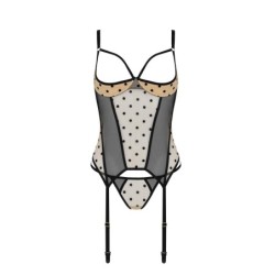 Corset Et String Marine Beige Devil Collection Passion 40-42 L/XL