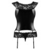 Ensemble Corset Et String Raven Set Noir Beauty Night Fashion 36-38 S/M