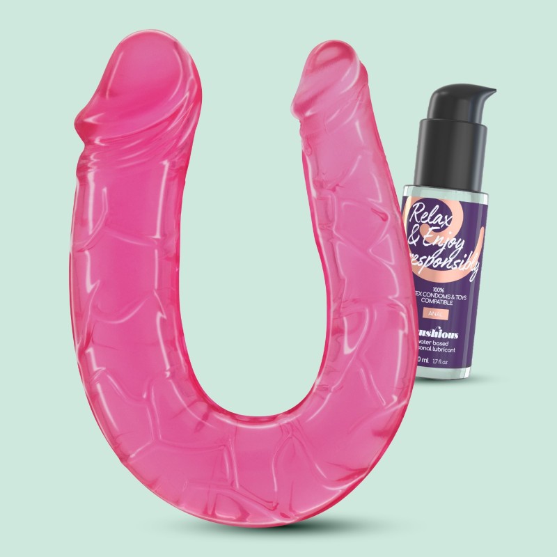 Deep Diver Dubbeldildo Med 50Ml Crushious Rosa Analt Glidmedel