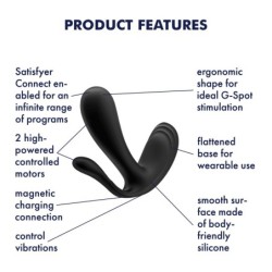 G-punkti ja anaalse piirkonna stimulaator Top Secret + Satisfyer Appiga, must