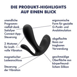 G-punkti ja anaalse piirkonna stimulaator Top Secret + Satisfyer Appiga, must