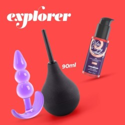Explorer Anaalisuihke 90ml, jossa Anaaliliukuvoide 50ml ja Anaalitulppa The Plunger Crushious