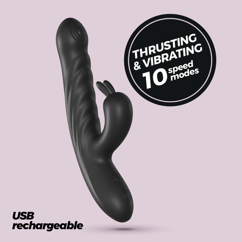 Lapin Rechargeable Rabbit Vibrator With Thrust - Black Crushious