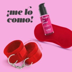 Me Lo Como Set Cătușe Velcro + Mască Satinată și Lubrifiant Comestibil de Căpșuni Crushious