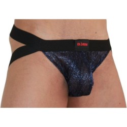 006 Glanzende Jockstrap Blauw / Zwart M