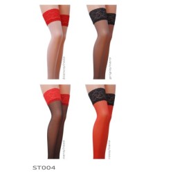 Calze Reggicalze St004 Bianco/Rosso (17 Den) Passion 3/4
