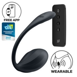 Vibrerende Æg med App Ribbed Petal Connect App Sort Satisfyer