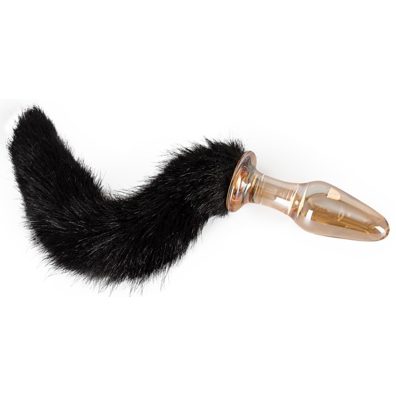 Anal Plug van Glas met Zwarte Staart Anal Plug van Glas met Zwarte Staart