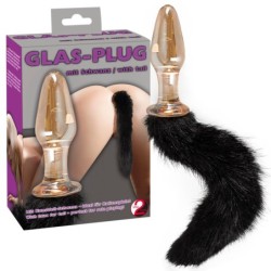 Anal Plug van Glas met Zwarte Staart