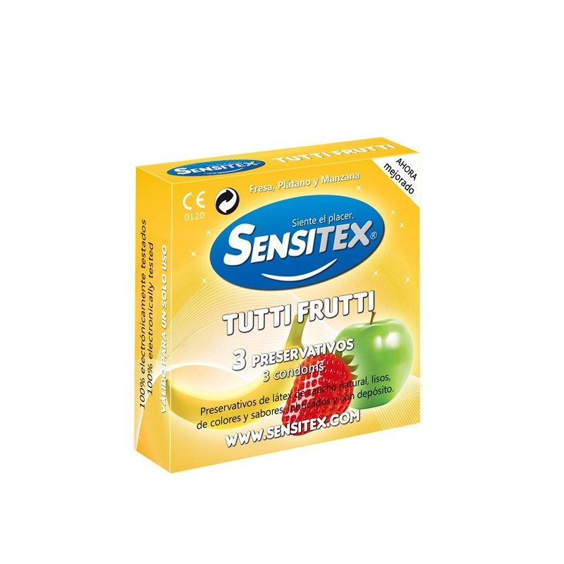 Veganiški prezervatyvai "Tuttifrutti" 3 vnt. "Sensitex"