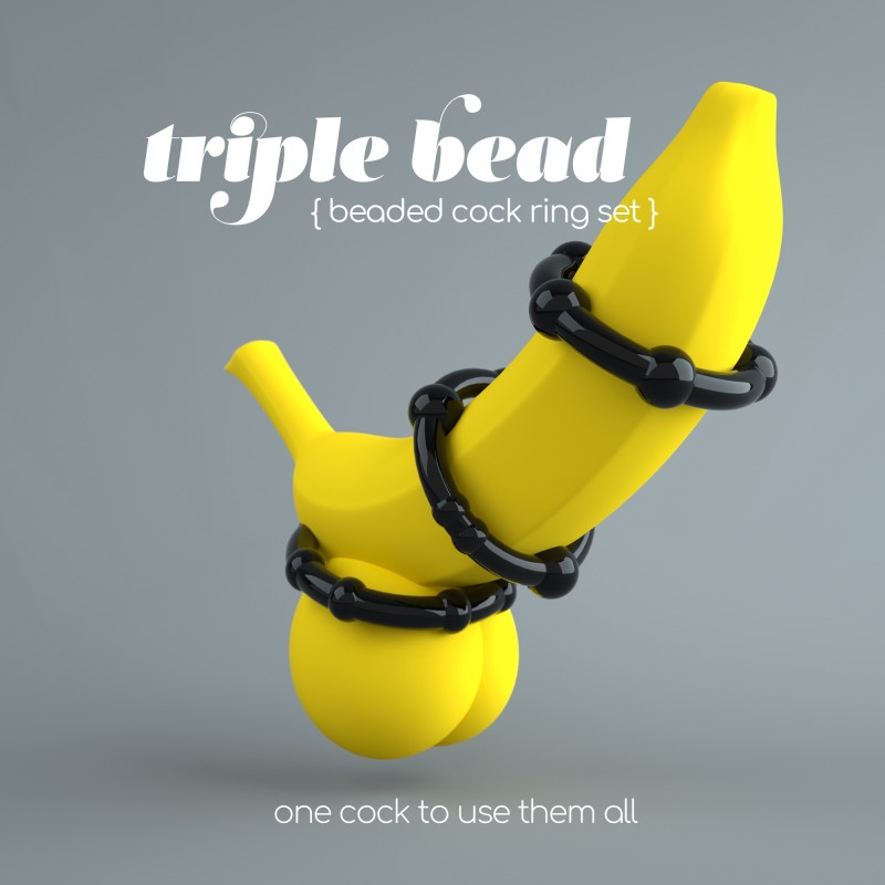 Set di Anelli Pene Triple Bead Neri Crushious