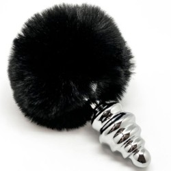 Anal Pleasure Plug Spiral Metall Pompon Svart Storlek M