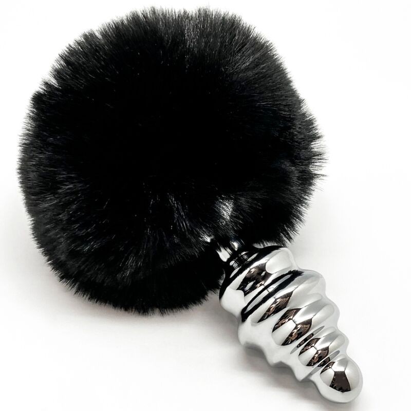 Plug Anal Spiral Métal Pompon Noir Taille S