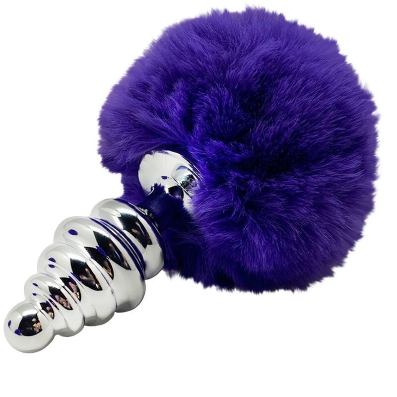 Anal Pleasure Plug Spiral Metal Pompon Mørk Violet Størrelse L