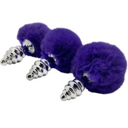 Anal Pleasure Plug Espiral Metal Pompon Violeta Oscuro Talla L