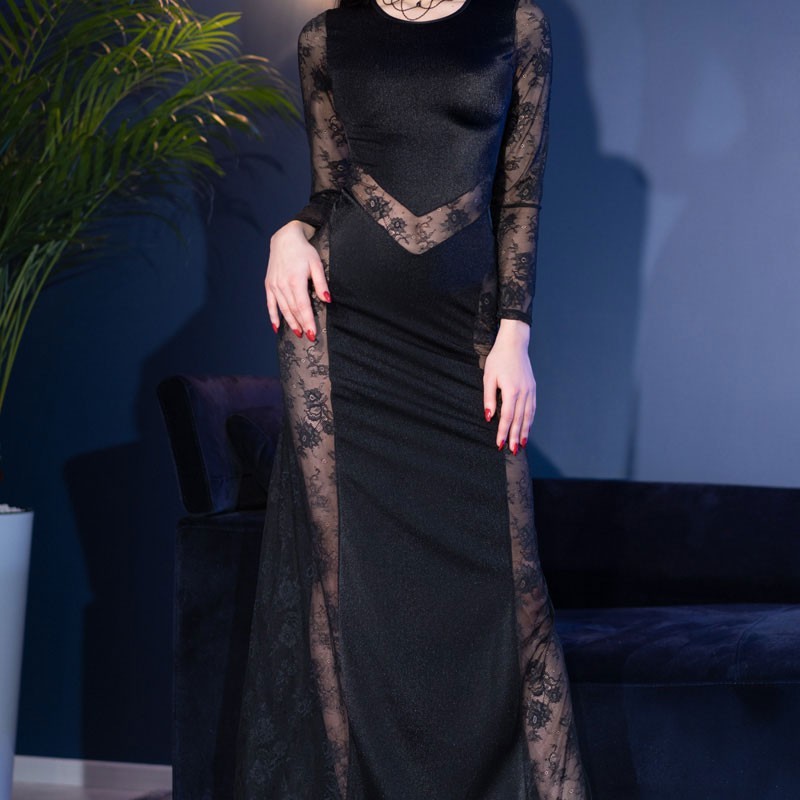 Vestit De Còctel Llarg Cr-4408 Negre 38 M