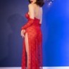 Robe en Dentelle et String Cr-4853 Rouge Chilirose 40-42 L/XL