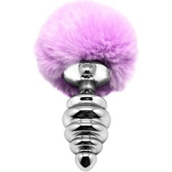 Anal Pleasure Plug Spiraal Metaal Pompon Violet Maat M