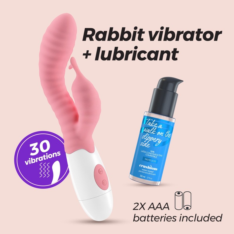 Vibrador amb estimulador de clítoris Gummie rosa i lubricant de base aigua inclòs Crushious