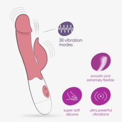 Vibrador Con Estimulador De Clítoris Mochi Rosa Y Lubricante De Base Agua Incluido Crushious