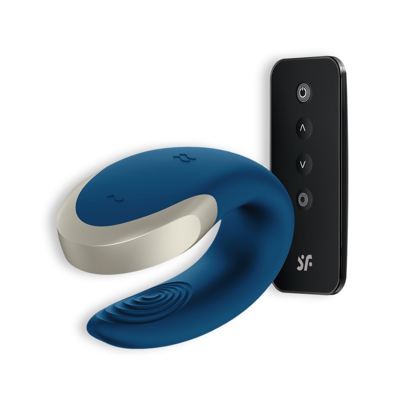 Vibratorius „Double Love“ su programėle „Satisfyer“, mėlynas