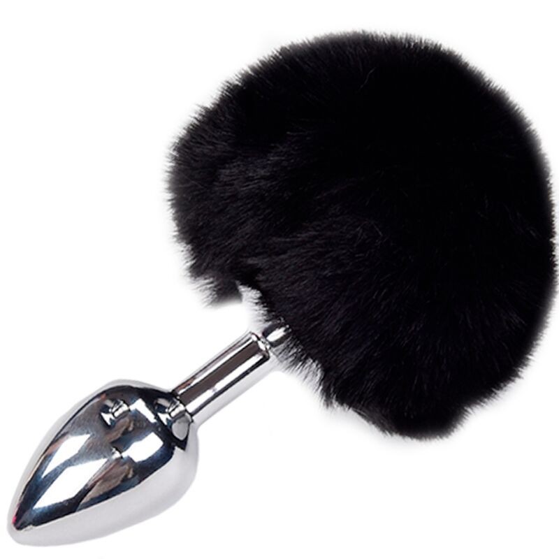 Plug Anale Piacere Liscio Metallo Pompon Nero Taglia L
