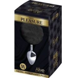 Plug Anal Lisse Métal Pompon Noir Taille M