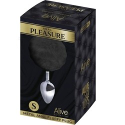 Anal Pleasure Plug Glad Metaal Pompon Zwart Maat S