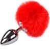 Plug Anale Piacere Liscio Metallo Pompon Rosso Taglia L