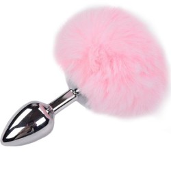 Plug Anale di Piacere Liscio Metallo Pompon Rosa Taglia L